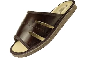 APREGGIO Kapcie męskie skórzane – ręcznie wykonane męskie pantofle – skórzane kapcie męskie – wygodne kapcie męskie – wygodne kapcie męskie z gumową podeszwą