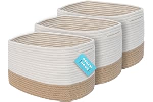 OrganiHaus Zestaw 3 koszy do przechowywania zabawek na półkach | Kosz do przechowywania żłobków | Kosze do przechowywania w łazience na półki | Kosz na Koce do Salonu - Miodowy/biały