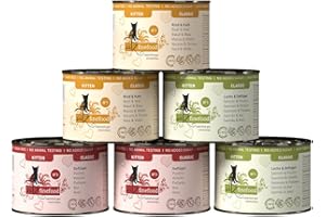 catz finefood Kitten Multipack mokra karma dla kotów – delikatesowa karma dla młodych kotów, bez zbóż i cukru, z dużą zawartością mięsa (6 x 200 g puszek)
