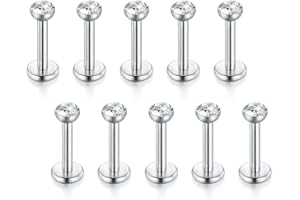 Funseedrr 10er 1.2mm Chirurgenstahl Lippenpiercing 6mm 8mm Labret Stecker Set Silber Tragus Helix Piercing Schmuck