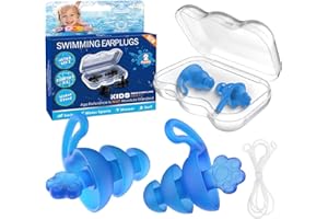 Swimming Ear Plugs for Kids 5-7, Eargrace 2 Pairs Waterproof Comfy Reusable Swimming Earplugs with Silicone Connector Cord for Swimmers, Shower, Bathing, Pool and Other Water Sports