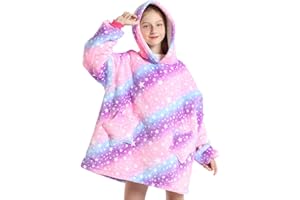 Wenlia Sudadera Manta para Niñas, Sherpa Hoodie Sudadera Manta de Forro con Capucha de Gran tamaño, súper cálida Linda Sudadera con Bolsillo y Mangas, Talla única de 7 a 13 años