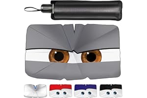 Zuquik Parasol Universal para Coche, para Sedan, SUV, monovolúmenes, con diseño de Ojos encantadores, Incluye Bolsa de Almacenamiento, protección UV y térmica, 145 x 79 cm,Gris