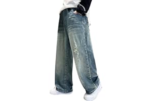 Happy Cherry Pantalons en Jean pour Garçons Jeans de Jogging Baggy Coupe Ample Denim Vintage Pantalon Décontractés À Jambes Cargo Streetwear 120-170 CM