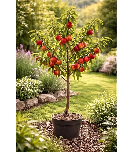 Pfirsichbaum im groen Topf 40/60cm + Dnger fr die Jahresdngung  Zwergobst Pfirsich Obst Prunus persica : Amazon.de: Garten