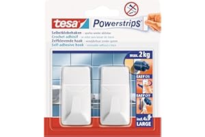 tesa Powerstrips Haken Large ECKIG - Selbstklebender Wandhaken für Glas, Kacheln, Holz, Kunststoff und andere Untergründe - Weiß