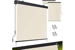 KESSER® Store Vertical Store extérieur Mécanisme à manivelle Store de Balcon Protection Solaire et visuelle, Store extérieur avec manivelle Coffre de Store, Balcon et terrasse, Beige, 180 x 250cm