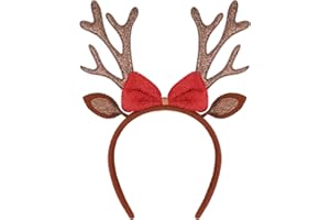 APAUSVCM Weihnachts Stirnbänder,Haarreifen Weihnachten Rentier Glitzer Reh Haarreif Damen Rote Schleife Rentier Haarreif Geweih Ohren Haarreifen Weihnachts Party Haarschmuck für Halloween Fasching Cosplay