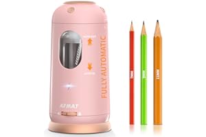 AFMAT Fully Automatic Pencil Sharpener, Rechargeable Electric Pencil Sharpeners with Container for 7-11.5mm Jumbo Pencils, Ringdots Desk Pencil Sharpener for Artist Kids Teacher, Pink
