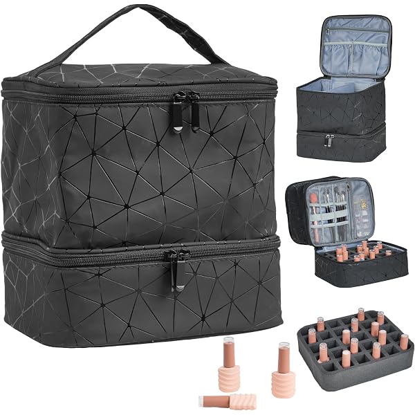Nagellack-Organizer Tasche Für 40 Flaschen & Nagellampe – Doppelschichtig, Violett, 31x20x23 Cm