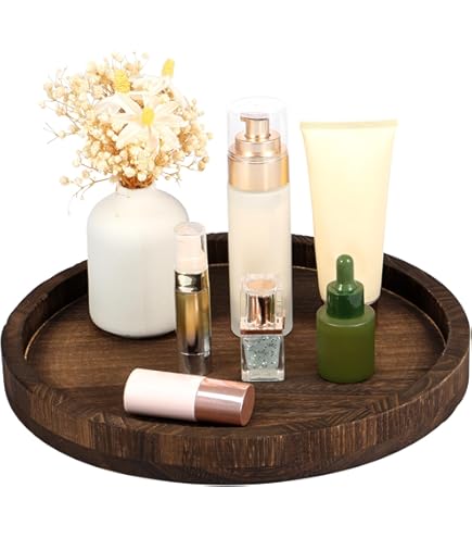 Nicunom 2 Pack Wood Decorative Tray, Rustic Wooden Serving Tray