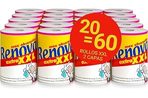 Renova Rollos de Cocina Extra XXL, 20 Rollos Equivalentes a 60 Rollos Estándar, Maxi Absorbentes, Certificado FSC