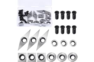 SPEEDWOX 12 Pieces Tungsten Carbide Cutters Inserts Set for Wood Lathe Turning Tools Include 11mm Square with Radius,12mm and 8.9mm Round,31mm 10mm Diamond with Sharp Point, 12 Pieces Screws