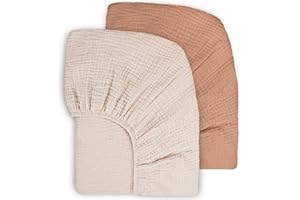 Susurration Lot de 2 Draps Housses pour Enfants 100% Coton Mousseline Draps de lit pour Bébé Drap Housse pour Lit de Voyage Draps D'appoint 60x120cm (Beige Marron)