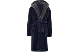 MICHAEL PAUL Dressing Gowns for Men | Super Soft Snuggle Hooded Dressing Gown in Grey Navy Black | Men's Warm and Cozy Fleece Nightwear Robe | Gifts for Him