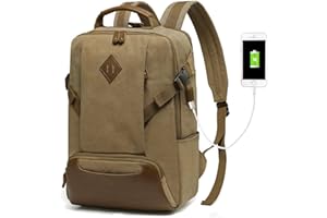 Kasgo Mochila Hombre Mujer, Mochila Universidad Adolescente Mochilas Escolares Vintage Mochila Viaje Lona Casual Mochila Trabajo Impermeable Mochila Portatil Ordenador 15.6 Pulgadas con Puerto USB