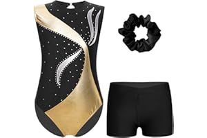 Oyolan Enfant Fille Justaucorps Gymnastique Strass avec Short Danse Gym Patinage Costume Spectacle Entraînement 5-16 Ans