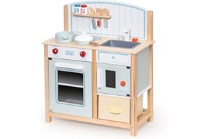 ROBUD Wooden Play Kitchen Toy Set Kids Cooking Role Play Toys for Kids Playset with Utensils Kids Birthday Gifts for 2 3 4 5 6 7 8 Year Old Girls Boys
