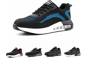 Hitmars Zapatos de Seguridad para Hombre Mujer Zapatillas de Trabajo con Puntera de Acero Calzado de Seguridad Deportivas Ligeros Zapatillas de Seguridad Transpirables Negro Blanco EU 36-48