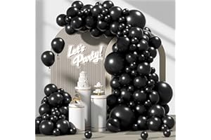 FLETORIN Decorazioni Compleanno 107 Pezzi, Arco Palloncini Nero, Taglie 18 12 10 5 pollici Palloncini Arco Kit Per Feste Compleanno, Baby Shower, Matrimonio, Laurea, Battesimo Bambino Addobbi