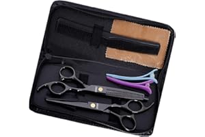 JYHY Tijeras Peluqueria Profesional con Navaja Kit Tijeras de Peluqueria completa Acero Inoxidable 6 pulgadas para Peluquero y Salón Tijeras Pelo Plateado (Negro)