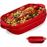 Set of 2 Lasagne Moulds 23 x 13 cm Casserole Dish Set Colourful Glazed Small Oven Dish Rectangular Ceramic Baking Mould for Lasagna Baking Gourmet Food Heat Resistant Red