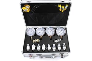 SINOCMP Kit manometro per prova idraulica con manometri 10/25/40/60 Mpa Kit per prova pressione idraulica con custodia in lega di alluminio argento per escavatori
