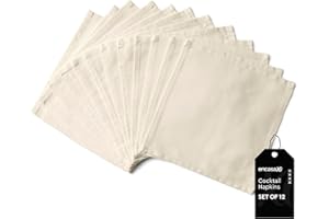 Encasa XO Set da 12 di Tovaglioli in Tessuto Cocktail | Tovagliolo da Tavola in Cotone Puro | 23x23 cm | Naturale | Lavabile in Lavatrice