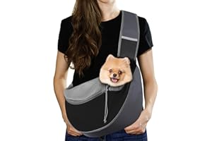 Pawaboo Sac de Transport Bandoulière Réglable pour Animal de Compagnie, Sac à Bandoulière Mains Libres avec Boucle en D, Sac à Dos en Maille Respirant avec Poche Supplémentaire, L, Gris Foncé + Noir