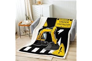 LOUSSIESD Bagger Wohndecke Kinder Baufahrzeuge Kuscheldecke für Jungen Ausrüstung LKWs Decke 100x130cm Atmungsaktiv Maschinen Autos Raumdekoration Flanell Fleecedecke