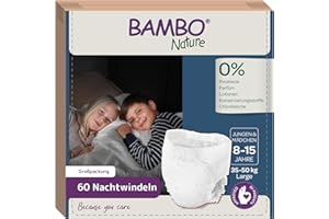 ‎BAMBO NATURE Bambo Dreamy Windelhöschen für die Nacht, Größe Large, (35–50 kg/77–110 Pfund), Großpackung 60 Stück | Pull-Up-Windeln für Kinder | Ultra-saugfähige Night Pants bei nächtlichem Einnässen | Multipack