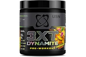 USN 3XT Dynamite Pre Workout Powder (30 Servings – 375g). Pre- Workout Energy Drink with Natural Caffeine (250mg), Citrulline, Creatine, Beta Alanine, Choline, Taurine and Zero Sugar – Hawaiian Pump