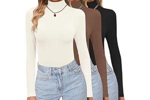 Ekouaer Damen 3 Pack Langarmshirt Rollkragen Thermo Tops Winter Unterhemd Warm Stretch Basic Oberteile S-XXL