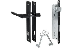 ADGO Poignée de porte + serrure avec clé noire - Poignée de porte en acier inoxydable - 90 mm - Serrure 90/22 mm - Clé prête à monter