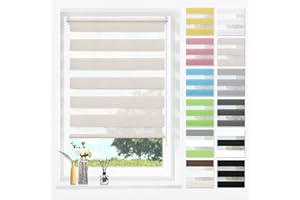 ‎SBARTAR SBARTAR Doppelrollo Klemmfix Rollos für Fenster ohne Bohren & zum Bohren (Natur 95 x 140cm) Duo Rollo Lichtdurchlässig Aber Blickdicht, Klemmrollo, Fensterrollo, Zebrarollo