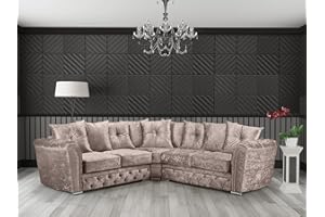 SOFAHEAVEN Luxury Chesterfield Mink Crushed Velvet Fabric 5 Seater Corner sofa Settee - Cheap Large 2C2 Suites & Couches for Living Rooms-101 (Mink Velvet)