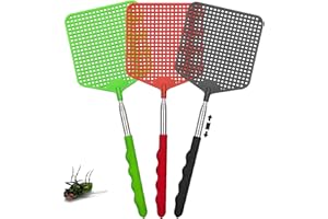 BODIIWULIU 3 Piezas Matamoscas Extensible, Matamoscas de Plástico,con Mango Telescópico,Robusto y Duradero,para Evitar Moscas y Mosquitos,Avispas, Plagas (Negro,Verde,Rojo)