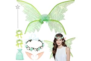 BITOYO Ali da Fata, 7 Pezzi Costume da Fata con Ali da Fata Farfalla, ghirlanda floreale Bacchetta da Fata e Orecchie da Elfo Ali da farfalla Accessori per Ragazze Halloween Natale Carnevale Cosplay