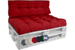 Beautissu Set de 2 Coussin Palette Style – 1x Coussin d'assise 120x80 cm & 1x Coussin Dossier canapé 120x40 cm Coussin Lounge Extérieur & Intérieur pour Salon Lounge Jardin Outdoor - Rouge
