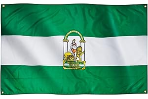 Runesol Bandera de Andalucía, 91x152cm, 3ft x 5ft, 4 Ojales, Ojal en las Esquinas, Bandera Andaluza, Región de España, Banderas Premium, Interior, Exterior, Colores Vívidos, Día de la Constitución
