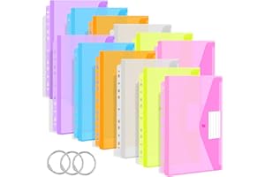 TOOELMON Dokumentenmappe A4, 12 Stück Premium Transparent Dokumententasche Kunststoff mit Druckknopf, Erweiterbare Wasserdicht Dokumenten Mappe, 6 Farben