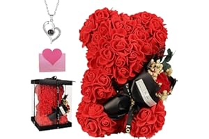 POHOMEGK Orsacchiotto in rosa Decorazione regalo - Orso in rosa, regali per la festa della mamma, San Valentino, compleanni e anniversari, regalo di laurea - Le ragazze amano le rose dell'orso (Rosso)