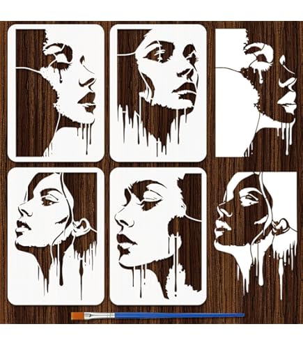 FINGERINSPIRE 2 Pz Stencil Donna con Pennello, 30x30cm Pop Art Stencil Donna Riutilizzabile Modelli Ritratto PET 2 Stili Stencils Viso Femminile per Arredamento Casa Mobili Legno Parete Fai da Te