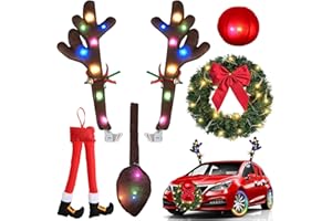 HUIKUANGEU Décoration Noël Renne Voiture,Voiture Costume de Renne,Voitures Rennes de Noël,Décoration de Renne Voiture,Reindeer Antlers Car Kit,Décoration de Noël,pour Camion Van SUV