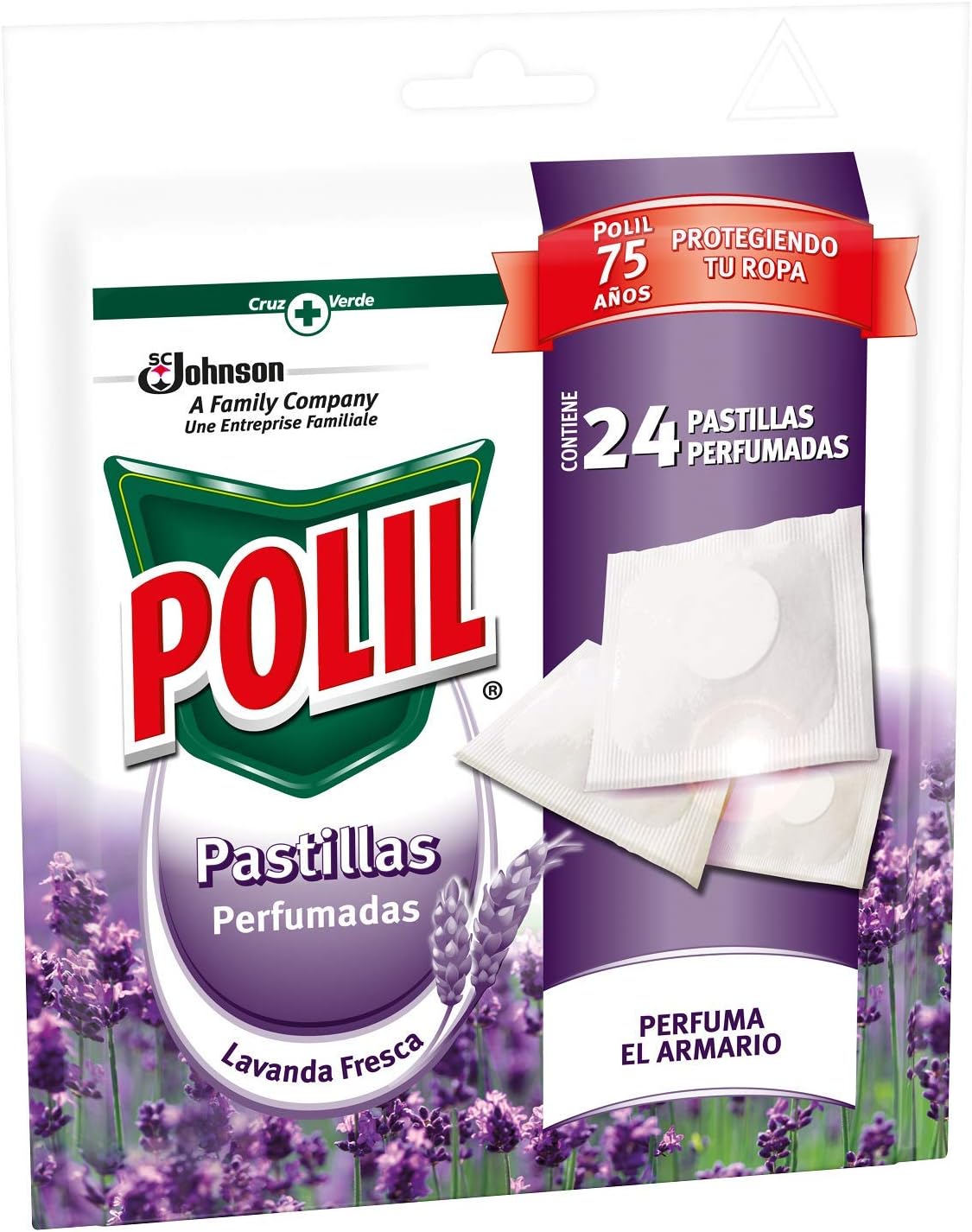 Polil® Pastillas Lavanda Fresca, Perfuma el armario y protege tu ropa, 24 Unidades
