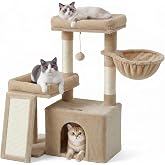 Feandrea Cat Tree, Play Tower with 2 Large Beds | 86 cm Height, Scratching Posts and Ramp, Camel Brown, CLAWFY Collection PCT