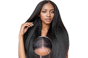 ‎EINBEAUTY Wear & Go Glueless Perücken Pre-Cut Lace Wig Kinky Straight Wig For Women No Glue Pre Plucked HD Lace Wig Human Hair Pre-Bleacheted Knots Transparent Lace Wig Beginner Friendly 180% Density 28Inch