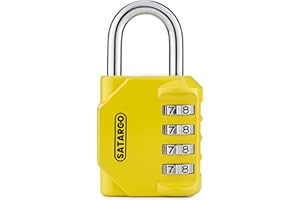 Satargo 4 Digit Combination Padlock for Gym Locker - Indoor and Outdoor Weatherproof Padlock with Code - Cut Resistant Digital School Locker Padlock (Yellow)