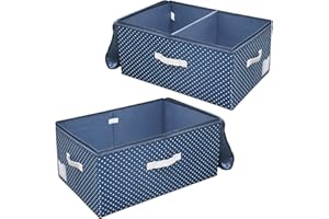 Amonsen Confezione da 2 contenitori pieghevoli rigidi con cerniera a 3 lati, robuste scatole di plastica, divisorio rimovibile, 60 l, per indumenti pesanti, biancheria da letto, cuscini, blu navy