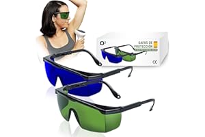 O³ Gafas Laser Depilación - 2 unidades Gafas de protección para depilación HPL/IPL/Luz Pulsada - Gafas De Seguridad Para Protección de Ojo 1 de color verde + 1 azul